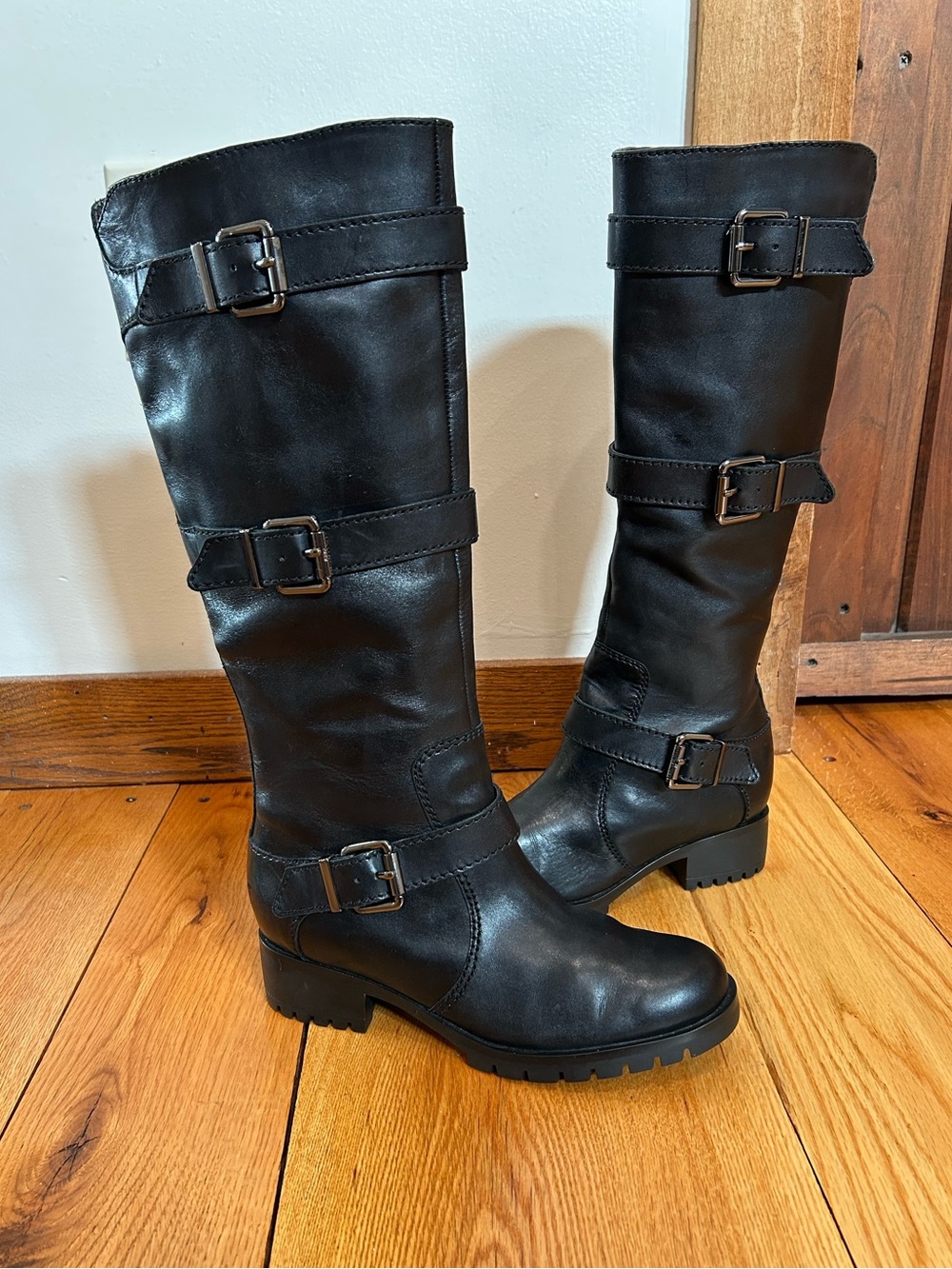 Karl Lagerfeld Black Calf Length Boots With Buckles. Women’s 7. GUC